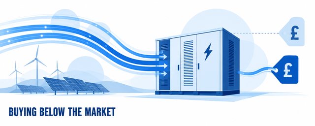 A battery buying wind and solar power back at two different prices